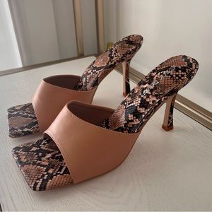 Snake-skin Heeled Mules
